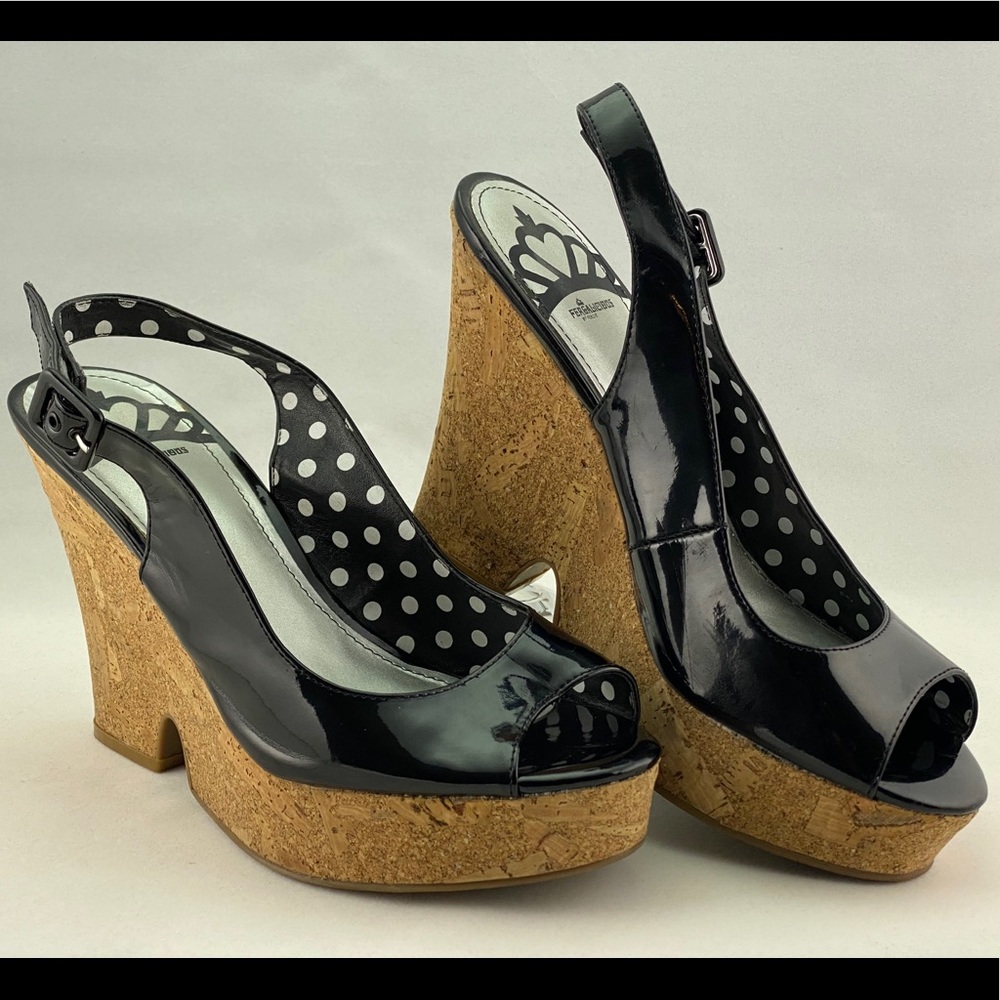 🖤Fergalicious Black Patent Slingback Wedge